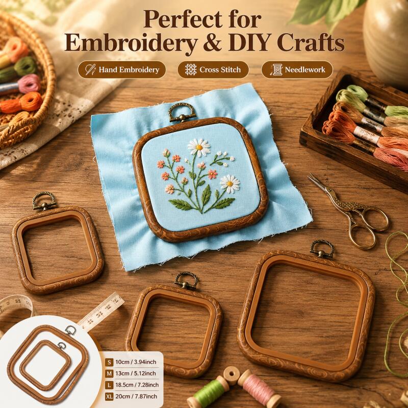 Wood Ring Blank - Square Decorative Fauxs Wood Cross Stitch